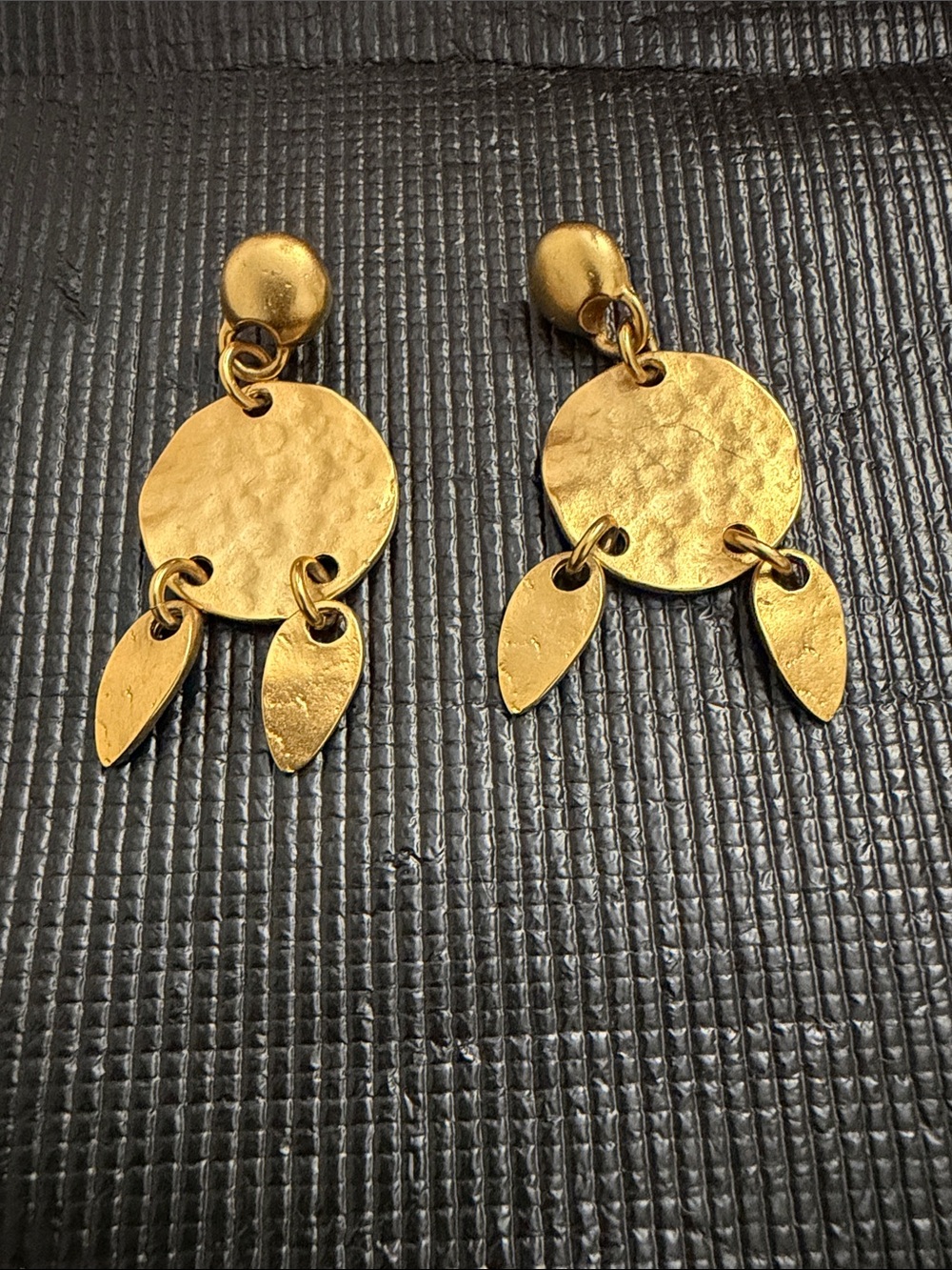 Source Unknown Gold Hammered Disc Drop Earrings